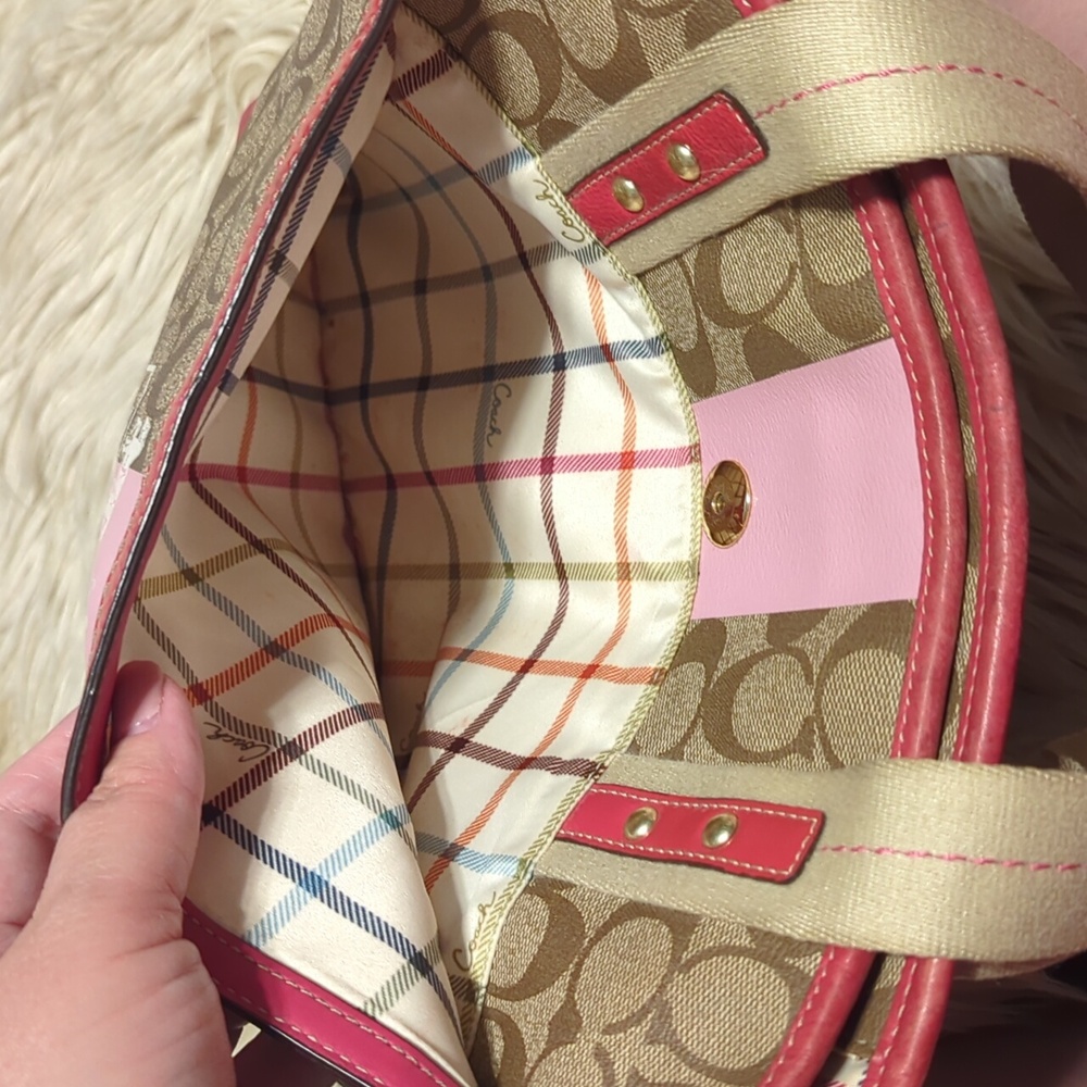 Coach Signature Canvas Tote Bag - Pink and Tan - Picture 9 of 16